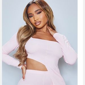Shape Baby Pink Soft Rib Asymmetric Hem Crop Top